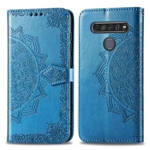 For LG K61 Halfway Mandala Embossing Pattern Horizontal Flip Leather Case with Holder & Card Slots & Wallet & Photo Frame & Lanyard(Blue)