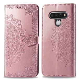 For LG Stylo 6 Halfway Mandala Embossing Pattern Horizontal Flip Leather Case with Holder & Card Slots & Wallet & Photo Frame & Lanyard(Rose Gold)