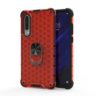 For Xiaomi Mi CC9 Shockproof Honeycomb PC + TPU Ring Holder Protection Case(Red)