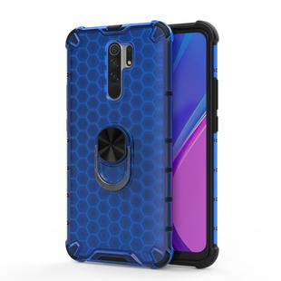 For Xiaomi Redmi Note 8 Pro Shockproof Honeycomb PC + TPU Ring Holder Protection Case(Blue)