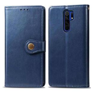 For Xiaomi Redmi 9 Retro Solid Color Leather Buckle Phone Case with Photo Frame & Card Slot & Wallet & Bracket(Blue)
