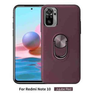 For Xiaomi Redmi Note 10 4G 360 Rotary Multifunctional Stent PC+TPU Case with Magnetic Invisible Holder(Jujube Red)