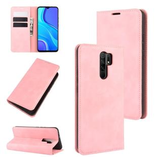 For Xiaomi Redmi 9 Retro-skin Business Magnetic Suction Leather Case with Holder & Card Slots & Wallet(Pink)