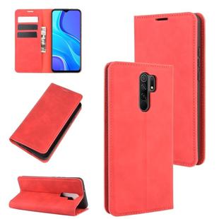 For Xiaomi Redmi 9 Retro-skin Business Magnetic Suction Leather Case with Holder & Card Slots & Wallet(Red)