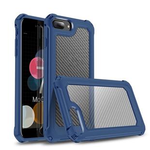 For iPhone 7 Plus & 8 Plus Transparent Carbon Fiber Texture Rugged Full Body TPU+PC Scratch-Resistant Shockproof Case(Blue)