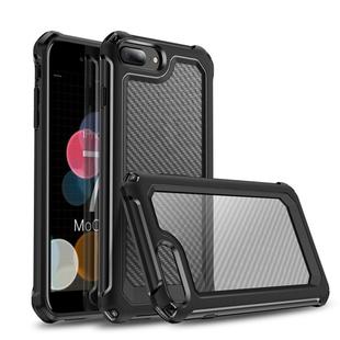 For iPhone 7 & 8 & 6 & 6s Transparent Carbon Fiber Texture Rugged Full Body TPU+PC Scratch-Resistant Shockproof Case(Black)