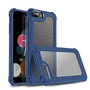 For iPhone 7 & 8 & 6 & 6s Transparent Carbon Fiber Texture Rugged Full Body TPU+PC Scratch-Resistant Shockproof Case(Blue)