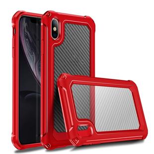 For iPhone X / XS Transparent Carbon Fiber Texture Rugged Full Body TPU+PC Scratch-Resistant Shockproof Case(Red)