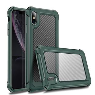For iPhone XR Transparent Carbon Fiber Texture Rugged Full Body TPU+PC Scratch-Resistant Shockproof Case(Army Green)