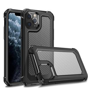 For iPhone 11 Pro Transparent Carbon Fiber Texture Rugged Full Body TPU+PC Scratch-Resistant Shockproof Case(Black)
