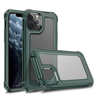 For iPhone 11 Pro Transparent Carbon Fiber Texture Rugged Full Body TPU+PC Scratch-Resistant Shockproof Case(Army Green)