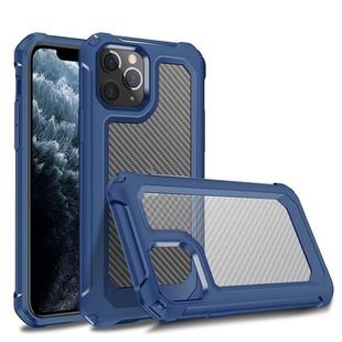 For iPhone 11 Pro Transparent Carbon Fiber Texture Rugged Full Body TPU+PC Scratch-Resistant Shockproof Case(Blue)