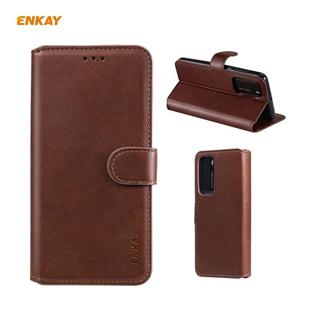 For Huawei P40 ENKAY Hat-Prince Horizontal Flip Leather Case with Holder & Card Slots & Wallet(Brown)