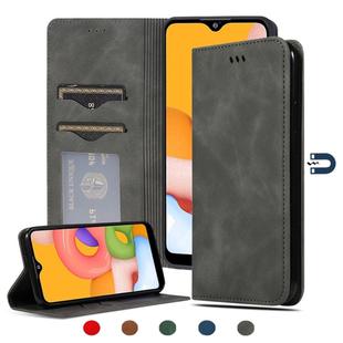 For Samsung Galaxy A01 (EU) Retro Skin Feel Business Magnetic Horizontal Flip Leather Case(Dark Grey)