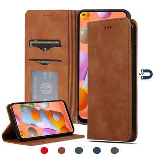 For Samsung Galaxy A11 (US) Retro Skin Feel Business Magnetic Horizontal Flip Leather Case(Brown)