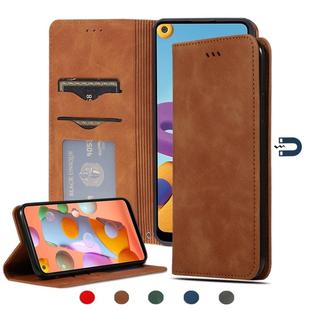 For Samsung Galaxy A21  (EU) Retro Skin Feel Business Magnetic Horizontal Flip Leather Case(Brown)