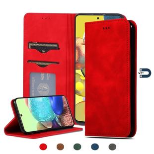 For Samsung Galaxy A51 5G Retro Skin Feel Business Magnetic Horizontal Flip Leather Case(Red)
