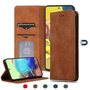 For Samsung Galaxy A71 5G Retro Skin Feel Business Magnetic Horizontal Flip Leather Case(Brown)