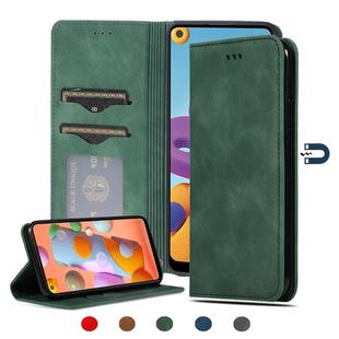 For Samsung Galaxy A21s Retro Skin Feel Business Magnetic Horizontal Flip Leather Case(Army Green)