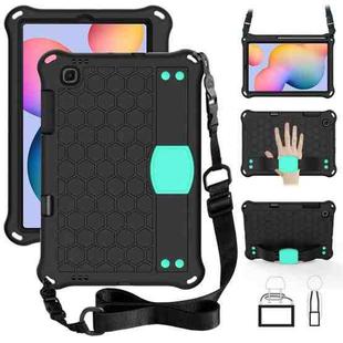 For Samsung Galaxy Tab S6 Lite P610 Honeycomb EVA + PC Shockproof Case with Strap(Black+Aqua)