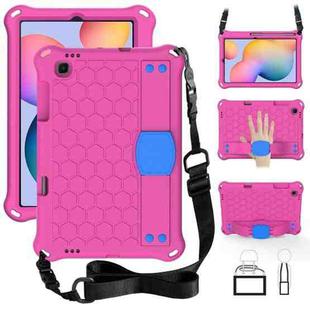 For Samsung Galaxy Tab S6 Lite P610 Honeycomb EVA + PC Shockproof Case with Strap(RoseRed+Blue)