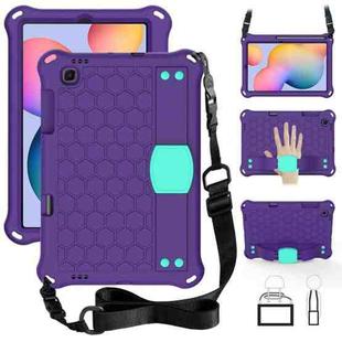 For Samsung Galaxy Tab S6 Lite P610 Honeycomb EVA + PC Shockproof Case with Strap(Purple+Aqua)