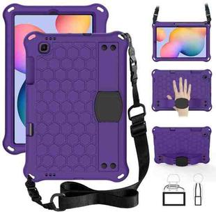 For Samsung Galaxy Tab S6 Lite P610 Honeycomb EVA + PC Shockproof Case with Strap(Purple+Black)