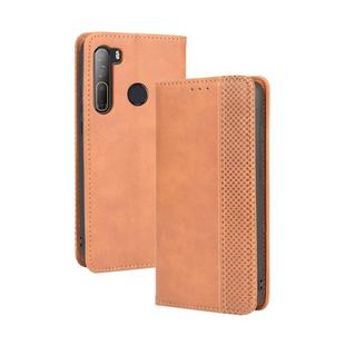 For HTC Desire 20 Pro Magnetic Buckle Retro Crazy Horse Texture Horizontal Flip Leather Case  , with Holder & Card Slots & Photo Frame(Brown)