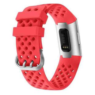 For Fitbit Charge 3 / 4 Hollow Square Silicone Watch Band Wristband(Red)