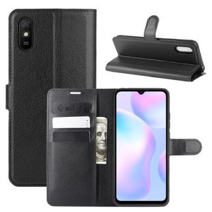 For Xiaomi Redmi 9A Litchi Texture Horizontal Flip Protective Case with Holder & Card Slots & Wallet(Black)
