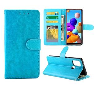 For Samsung Galaxy A21S Crazy Horse Texture Leather Horizontal Flip Protective Case with Holder & Card Slots & Wallet & Photo Frame(Baby Blue)