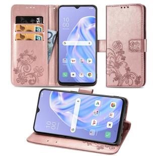For OPPO  Reno 3A Four-leaf Clasp Embossed Buckle Mobile Phone Protection Leather Case with Lanyard & Card Slot & Wallet & Bracket Function(Rose Gold)