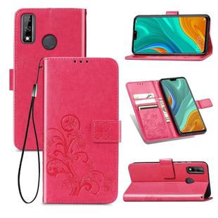 For Huawei Y8S Four-leaf Clasp Embossed Buckle Mobile Phone Protection Leather Case with Lanyard & Card Slot & Wallet & Bracket Function(Magenta)