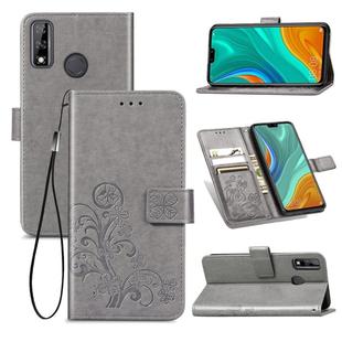 For Huawei Y8S Four-leaf Clasp Embossed Buckle Mobile Phone Protection Leather Case with Lanyard & Card Slot & Wallet & Bracket Function(Gray)
