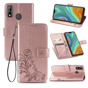 For Huawei Y8S Four-leaf Clasp Embossed Buckle Mobile Phone Protection Leather Case with Lanyard & Card Slot & Wallet & Bracket Function(Rose Gold)