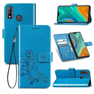 For Huawei Y8S Four-leaf Clasp Embossed Buckle Mobile Phone Protection Leather Case with Lanyard & Card Slot & Wallet & Bracket Function(Blue)