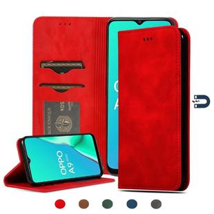 For OPPO A9 2020 & A5 2020 & A11X Retro Skin Feel Business Magnetic Horizontal Flip Leather Case(Red)