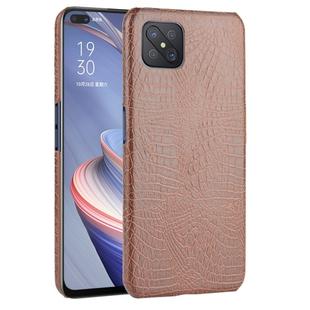 For OPPO A92s Shockproof Crocodile Texture PC + PU Case(Brown)