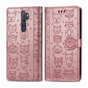 For OPPO A5 (2020) / A9 (2020) Cute Cat and Dog Embossed Horizontal Flip Leather Case with Holder & Card Slots & Wallet & Cartoon Clasp & Lanyard(Rose Gold)