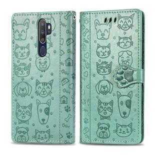 For OPPO A5 (2020) / A9 (2020) Cute Cat and Dog Embossed Horizontal Flip Leather Case with Holder & Card Slots & Wallet & Cartoon Clasp & Lanyard(Green)