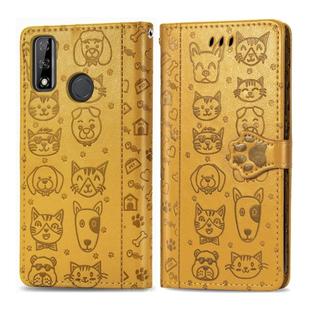 For Huawei Y8S Cute Cat and Dog Embossed Horizontal Flip Leather Case with Holder & Card Slots & Wallet & Cartoon Clasp & Lanyard(Yellow)