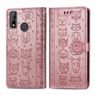 For Huawei Y8S Cute Cat and Dog Embossed Horizontal Flip Leather Case with Holder & Card Slots & Wallet & Cartoon Clasp & Lanyard(Rose Gold)