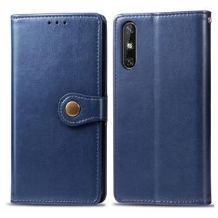 For Huawei Enjoy 10E Retro Solid Color Leather Buckle Phone Case with Lanyard & Photo Frame & Card Slot & Wallet & Stand Function(Blue)