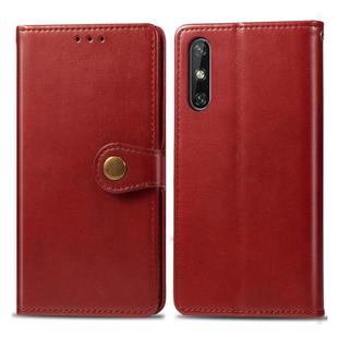 For Huawei Enjoy 10E Retro Solid Color Leather Buckle Phone Case with Lanyard & Photo Frame & Card Slot & Wallet & Stand Function(Red)