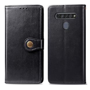 For LG K61 Retro Solid Color Leather Buckle Phone Case with Lanyard & Photo Frame & Card Slot & Wallet & Stand Function(Black)