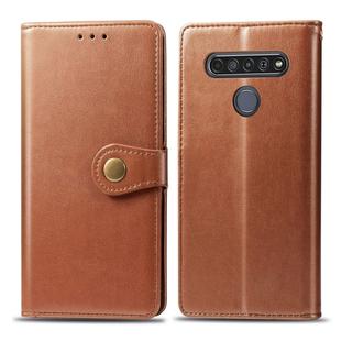 For LG K61 Retro Solid Color Leather Buckle Phone Case with Lanyard & Photo Frame & Card Slot & Wallet & Stand Function(Brown)