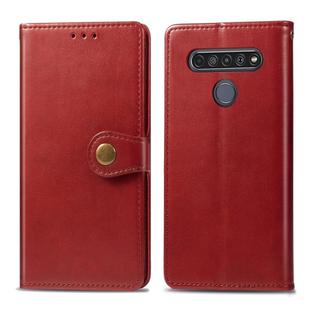 For LG K61 Retro Solid Color Leather Buckle Phone Case with Lanyard & Photo Frame & Card Slot & Wallet & Stand Function(Red)