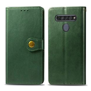 For LG K61 Retro Solid Color Leather Buckle Phone Case with Lanyard & Photo Frame & Card Slot & Wallet & Stand Function(Green)