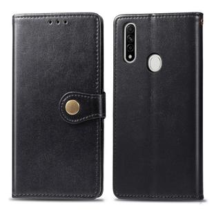 For OPPO A8 Solid Color Leather Buckle Phone Case with Lanyard & Photo Frame & Card Slot & Wallet & Stand Function(Black)