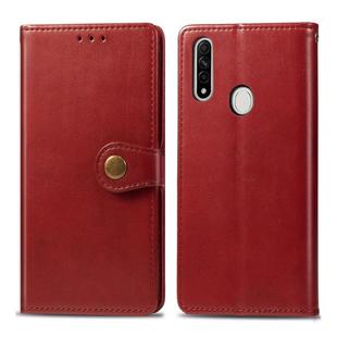 For OPPO A8 Solid Color Leather Buckle Phone Case with Lanyard & Photo Frame & Card Slot & Wallet & Stand Function(Red)
